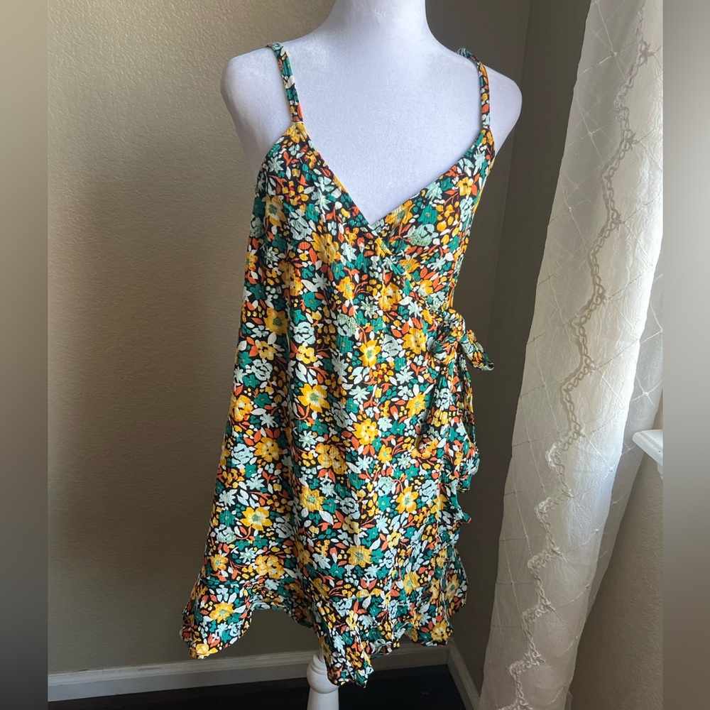 O’NEILL and teal floral mini wrap dress | small